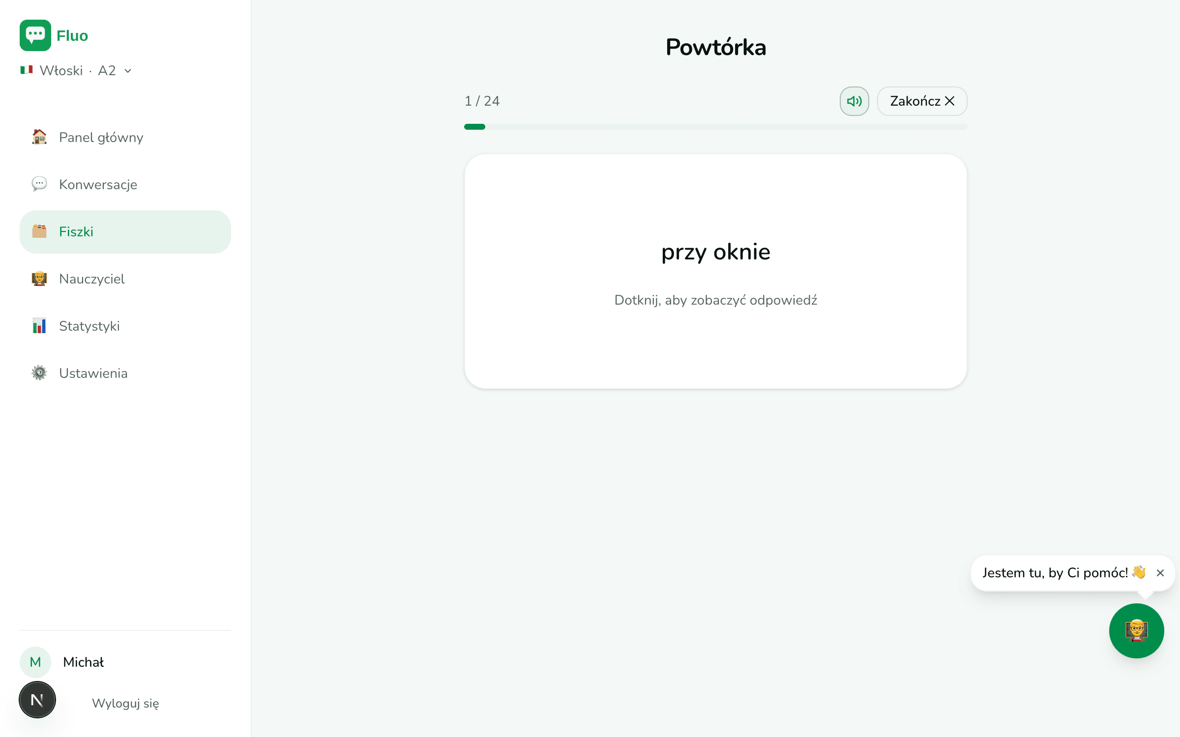 Powtórka — przód fiszki